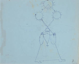 Robed Figure With Cross And Three Suns