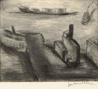Untitled (Harbor scene with ferry)
