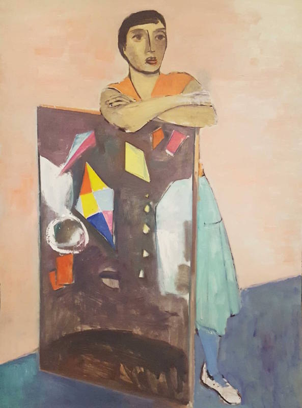 Untitled (Bea with Ribak painting "Kites")