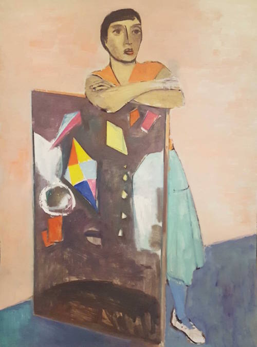 Untitled (Bea with Ribak painting "Kites")