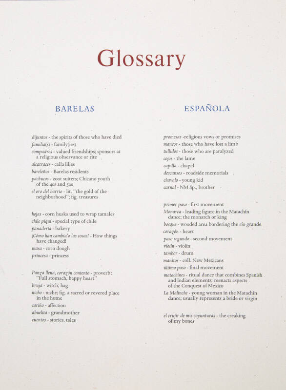 Reflexions del Corazon: Glossary: Barelas, Espanola