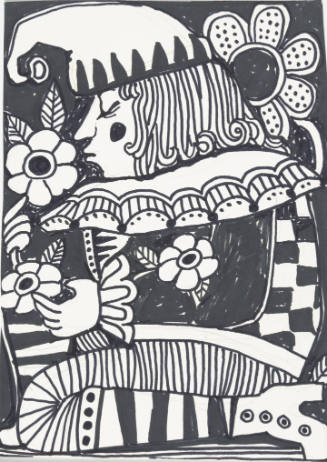 Kneeling Figure With Curled Hat And Flowers